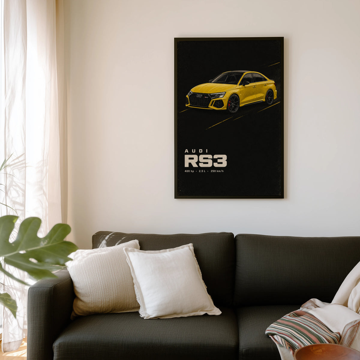 Vintage Audi RS3 Print, Yellow Car Wall Art