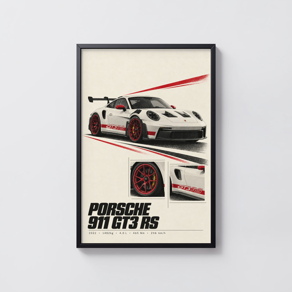 Vintage Porsche 911 GT3 RS Print, Car Poster