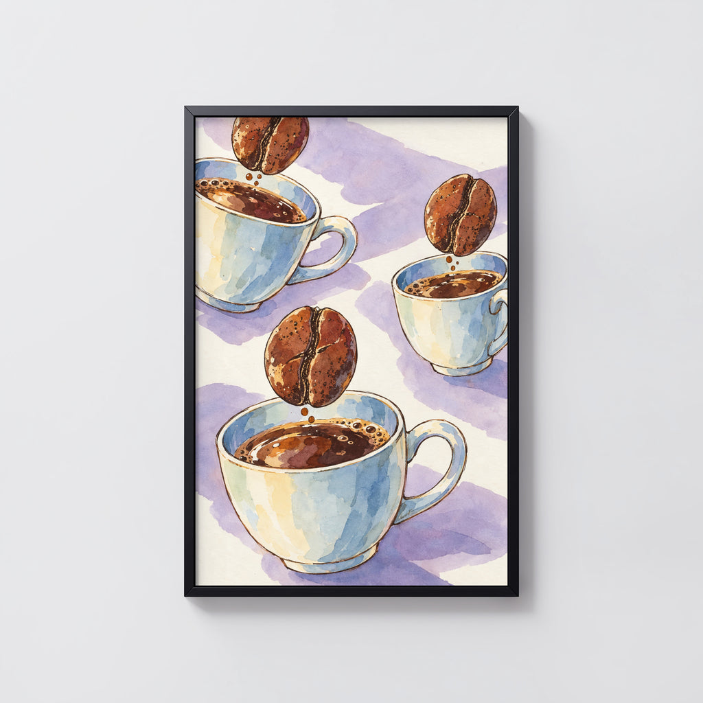 Vintage Coffee Bean Watercolour Print and Poster