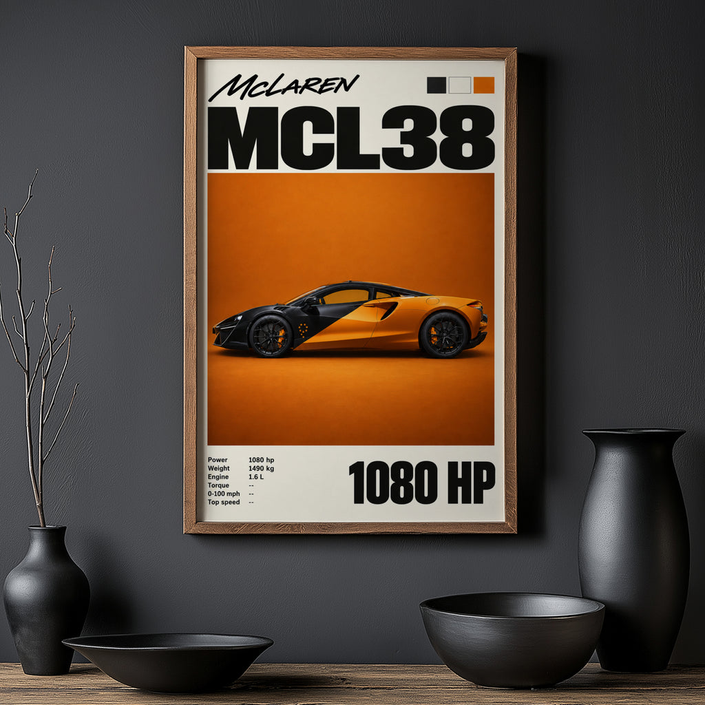 Vintage McLaren MCL38 Print, Supercar Wall Art