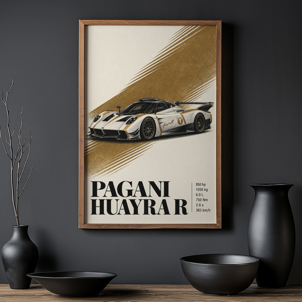 Vintage Pagani Huayra R Print, Supercar Wall Art