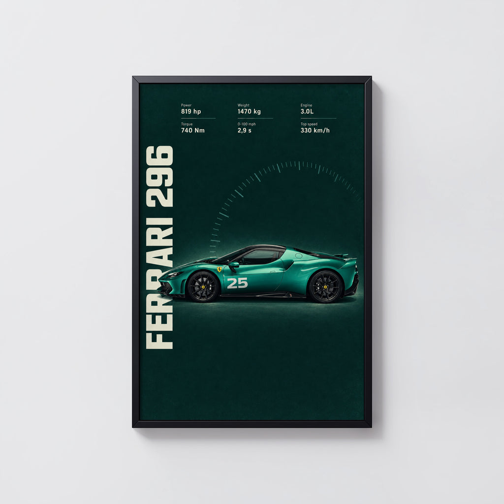 Vintage Ferrari 296 Print, Supercar Wall Art