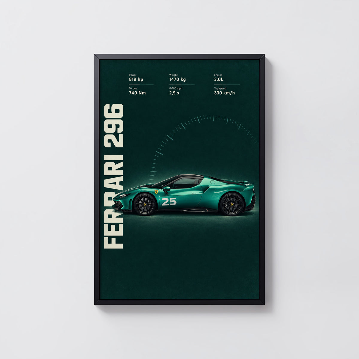 Vintage Ferrari 296 Print, Supercar Wall Art