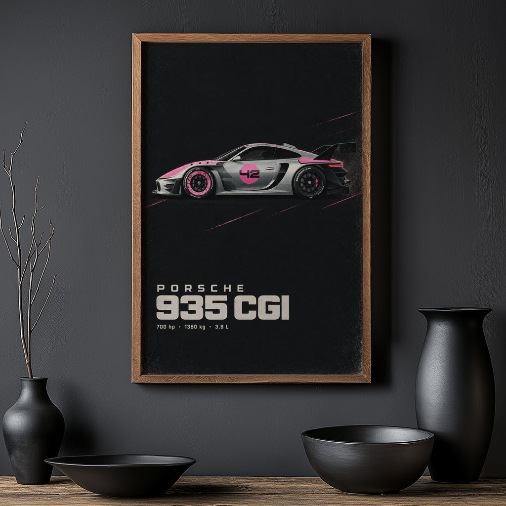 Vintage Porsche 935 Print, Pink Race Car Wall Art