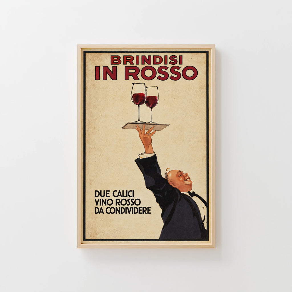 Vintage Red Wine Print Poster, Italian Waiter Art