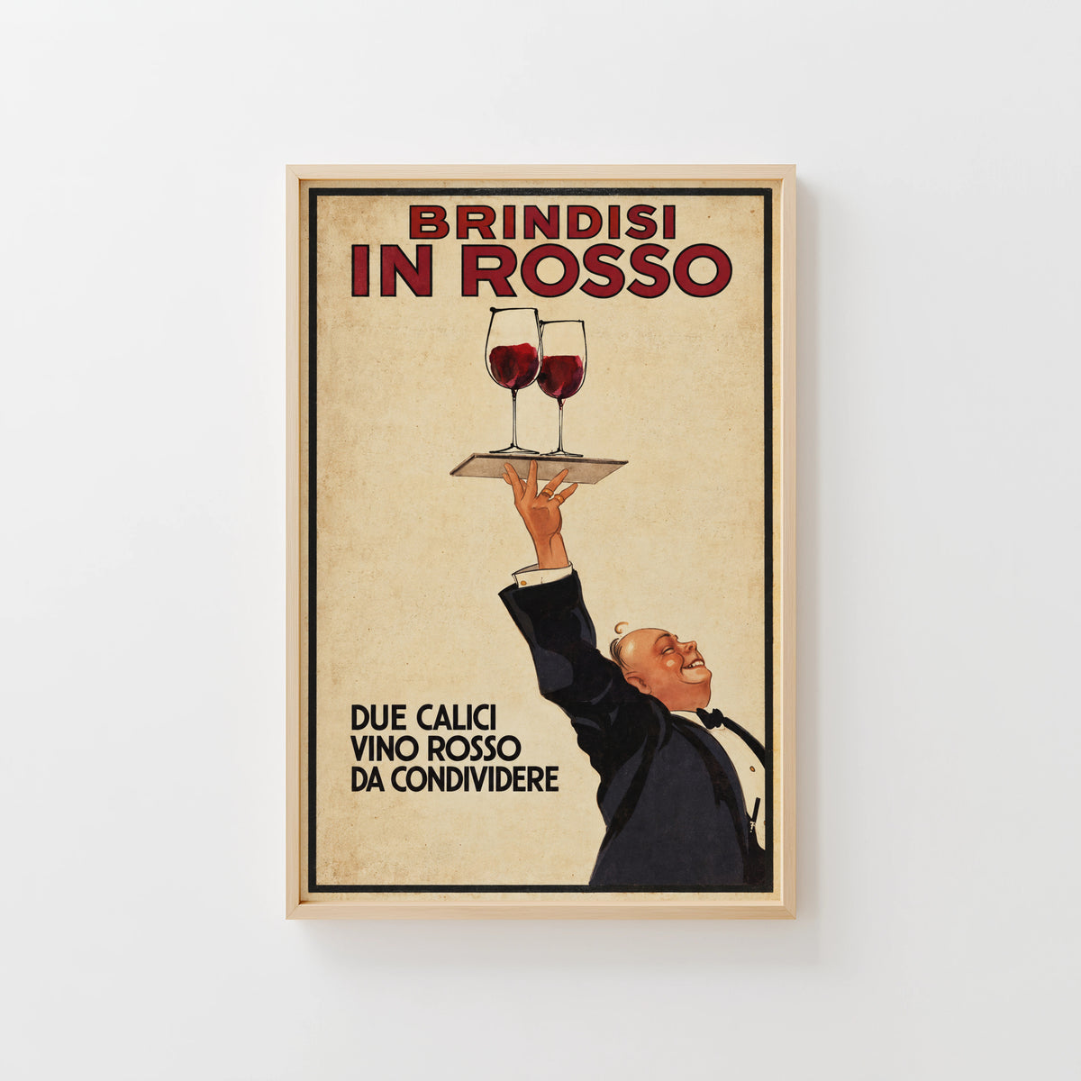Vintage Red Wine Print Poster, Italian Waiter Art