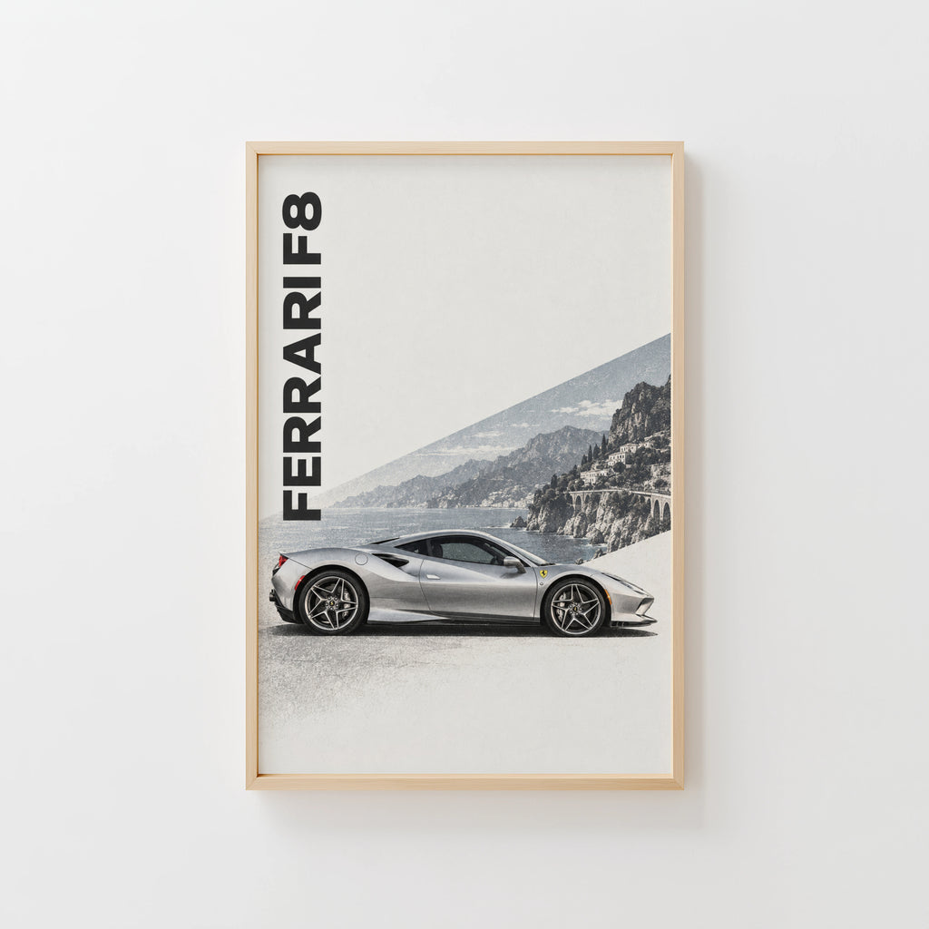Vintage Ferrari F8 Print, Supercar Wall Art