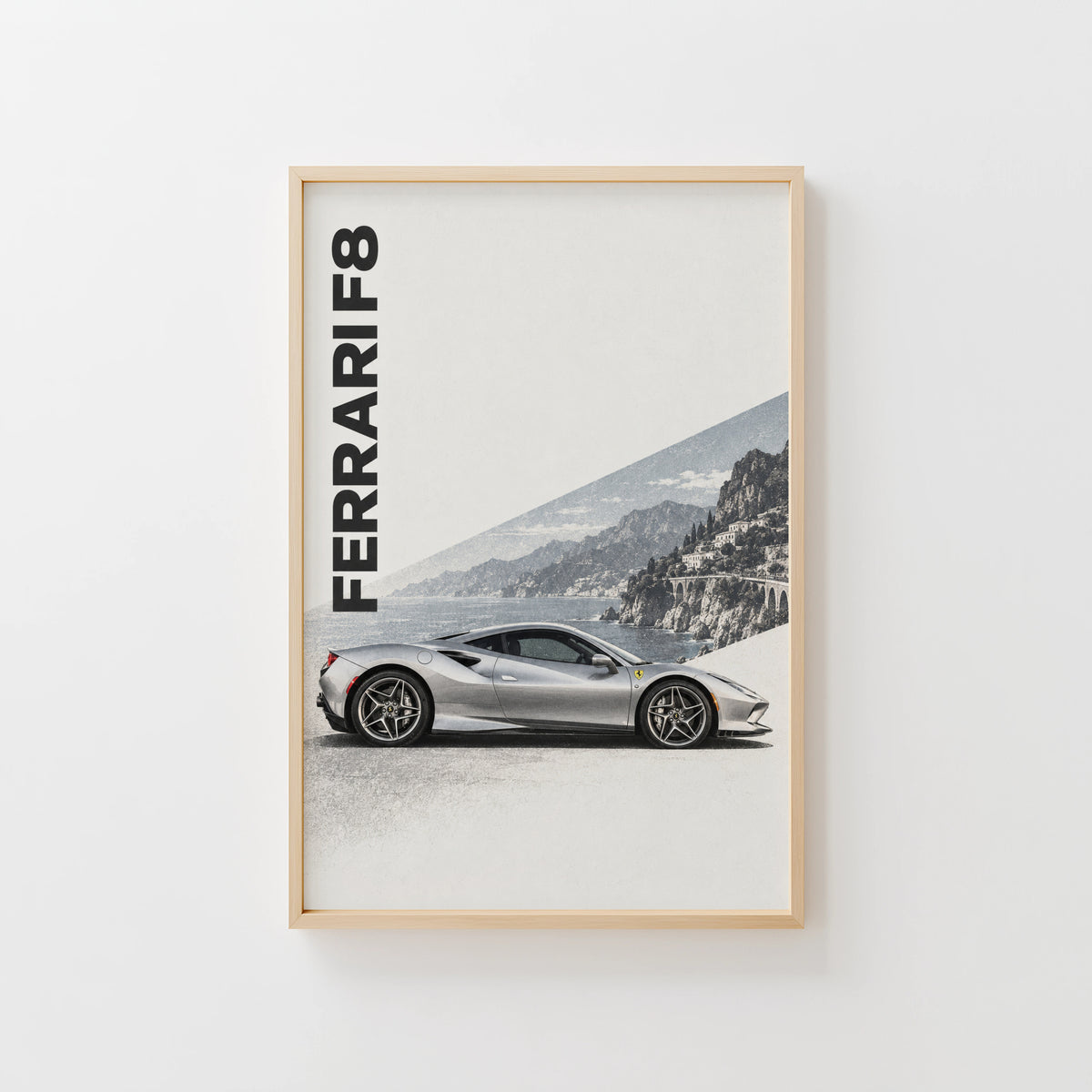 Vintage Ferrari F8 Print, Supercar Wall Art