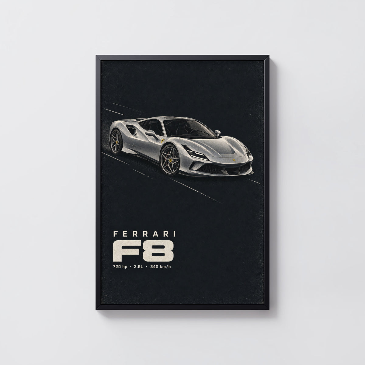 Vintage Ferrari F8 Print, Supercar Wall Art