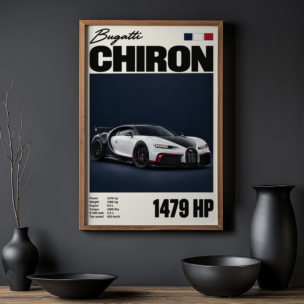 Vintage Bugatti Chiron Print, Supercar Wall Art