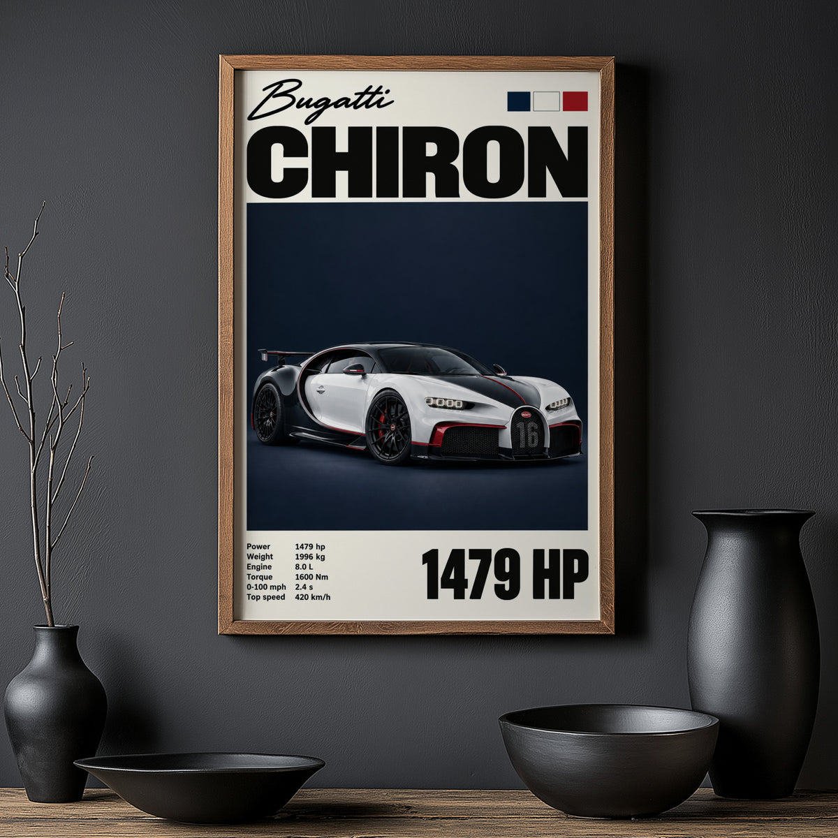 Vintage Bugatti Chiron Print, Supercar Wall Art