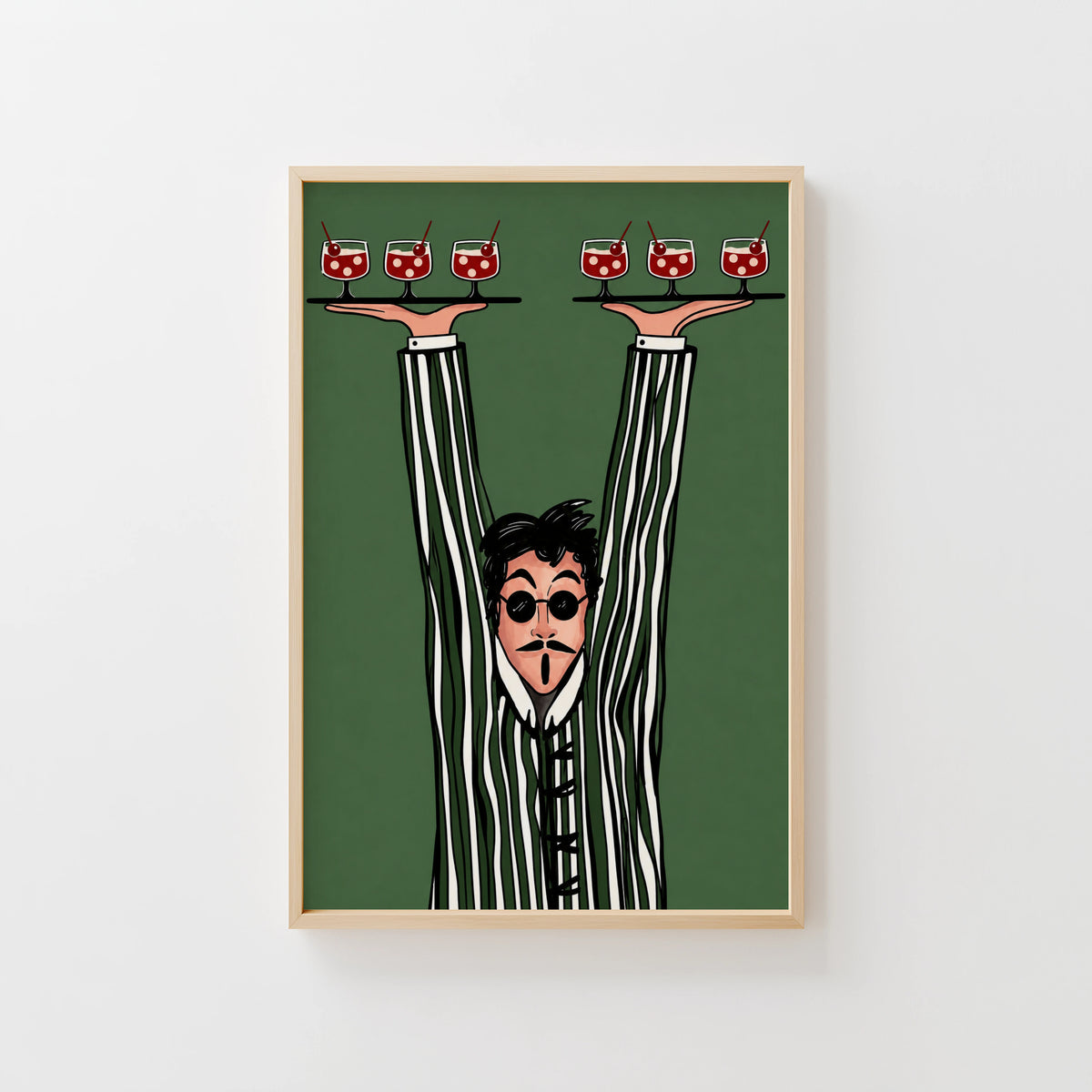 Vintage Cocktail Waiter Print Poster, Retro Bar Wall Art