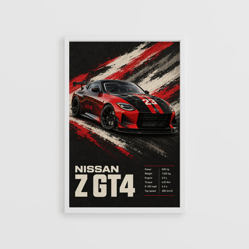 Vintage Nissan Z GT4 Print, Race Car Wall Art