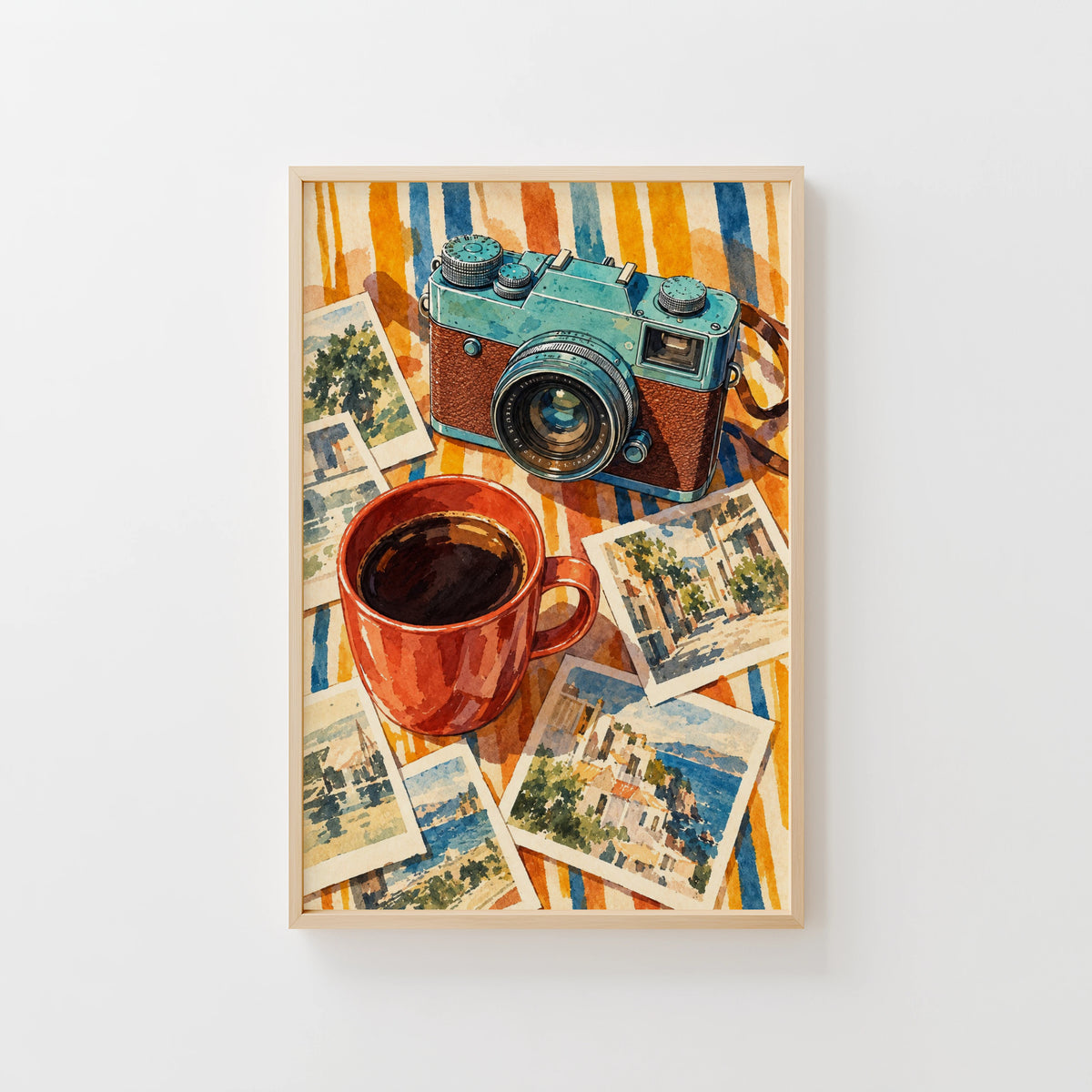 Vintage Coffee Print Poster, Retro Camera Wall Art