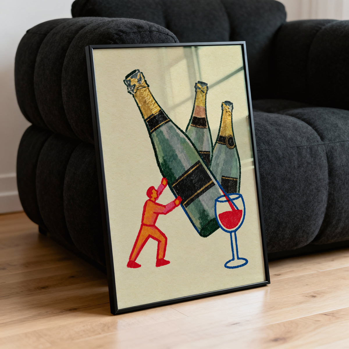 Vintage Champagne Bottles Print Poster, Wine Wall Art