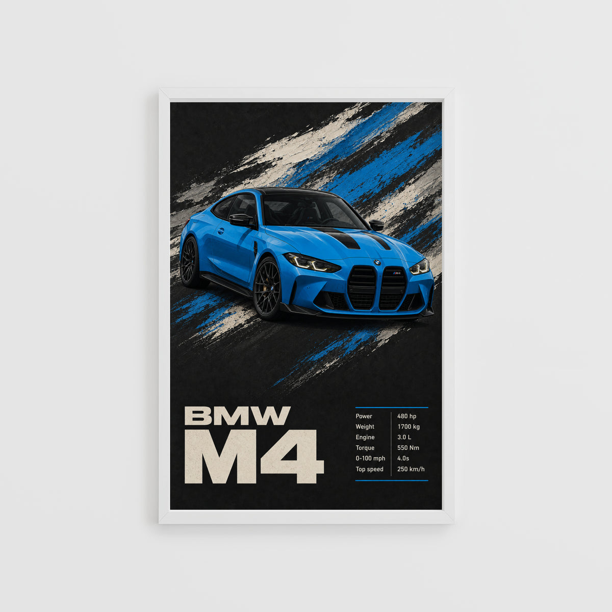 Vintage BMW M4 Print, Blue Car Wall Art