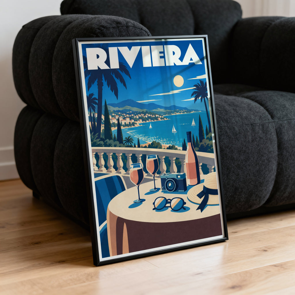 Vintage Riviera Poster, Art Deco Wall Art, Travel Print