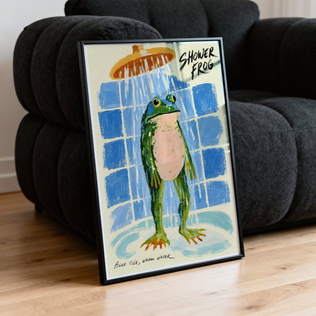 Vintage Shower Frog Print Poster, Bathroom Wall Art