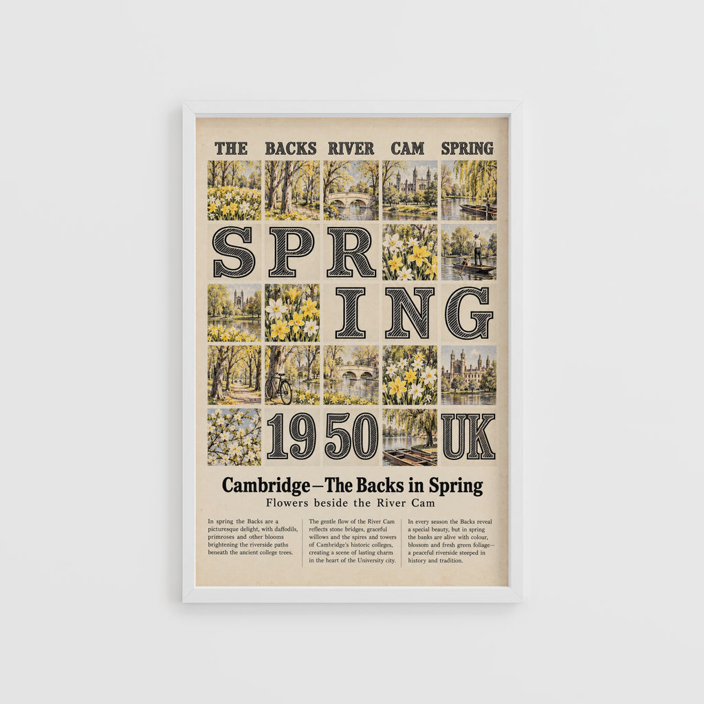 Vintage Cambridge Poster, The Backs Spring Print