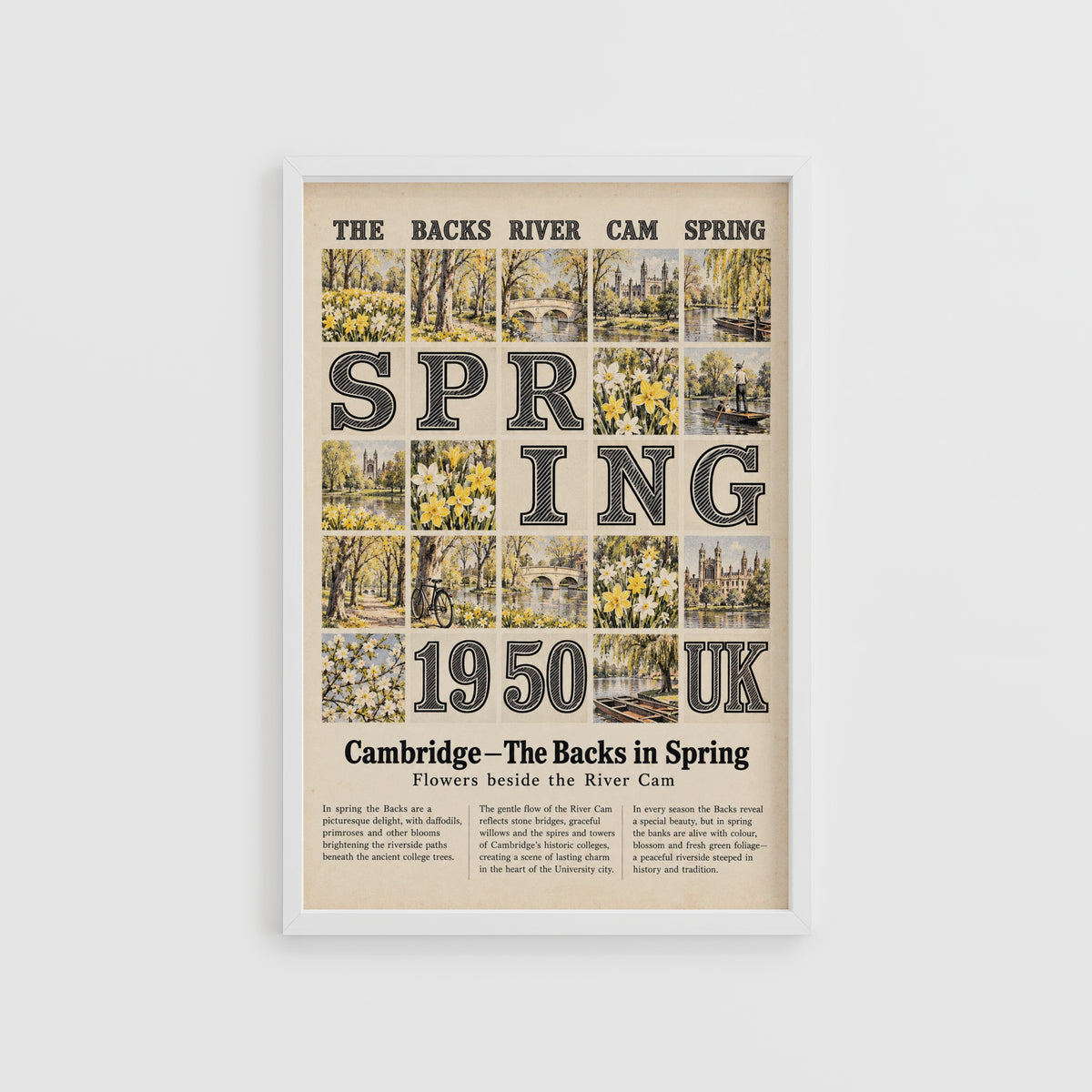 Vintage Cambridge Poster, The Backs Spring Print