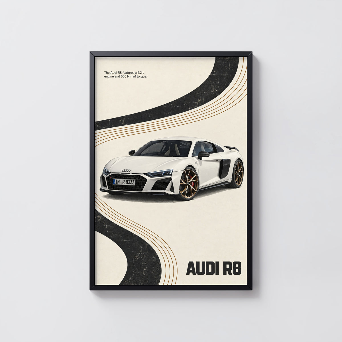 Vintage Audi R8 Print, Car Poster, Supercar Wall Art