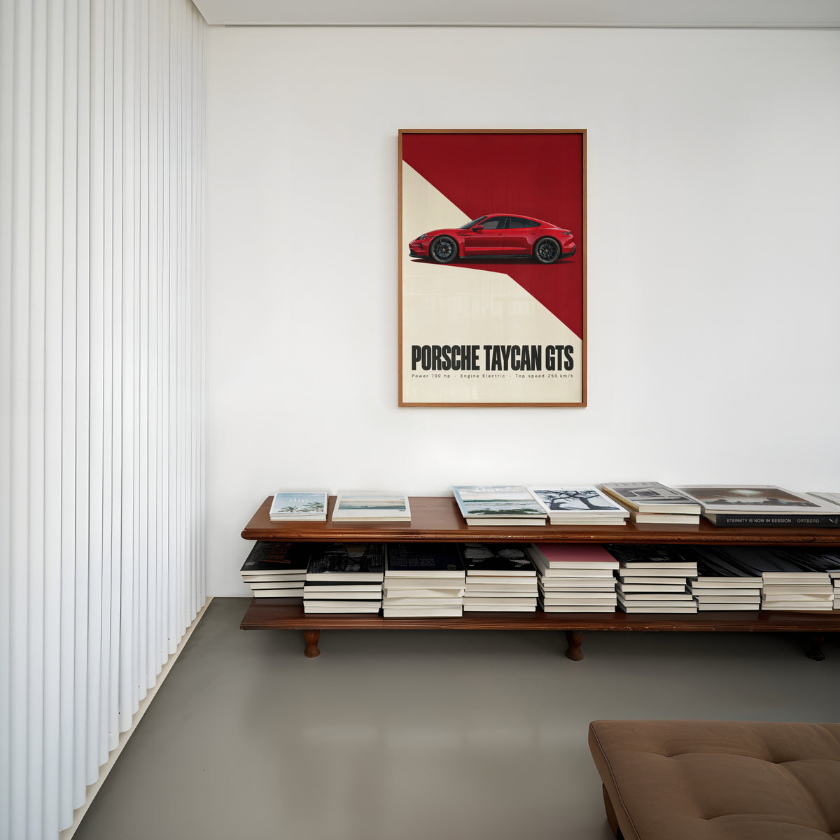 Vintage Porsche Taycan GTS Print, Car Poster, Red Wall Art
