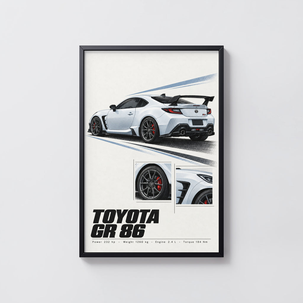 Vintage Toyota GR 86 Print, Car Poster, Garage Wall Art