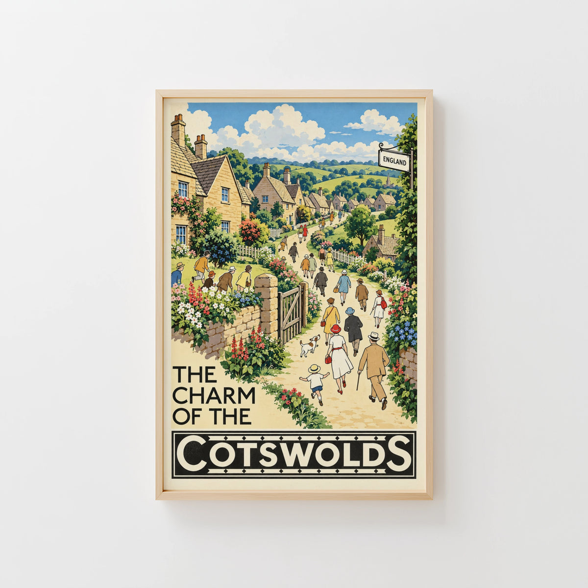 Vintage Cotswolds Poster, England Village Wall Art, Print