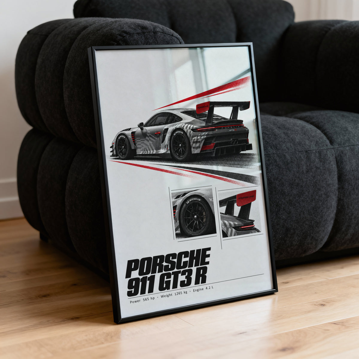 Vintage Porsche 911 GT3 R Print, Racing Car Art