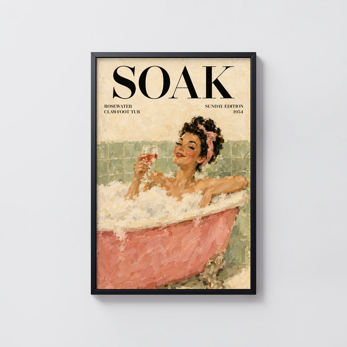 Vintage Bathtub Print and Poster, Retro Pin Up Wall Art