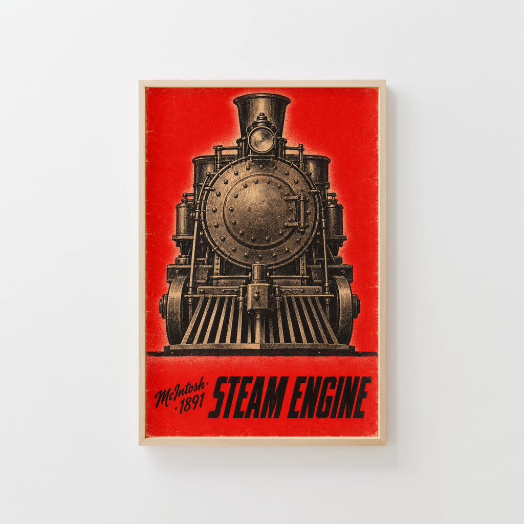Vintage Steam Engine Print Poster, Locomotive Wall Art