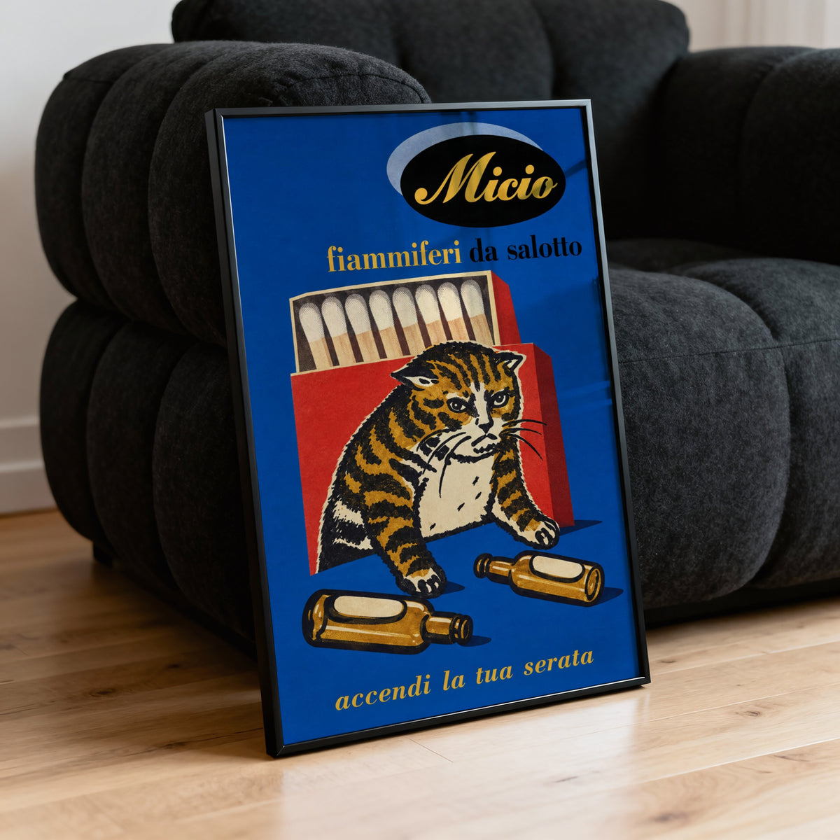 Vintage Tabby Cat Poster, Matchbox Wall Art, Retro Print