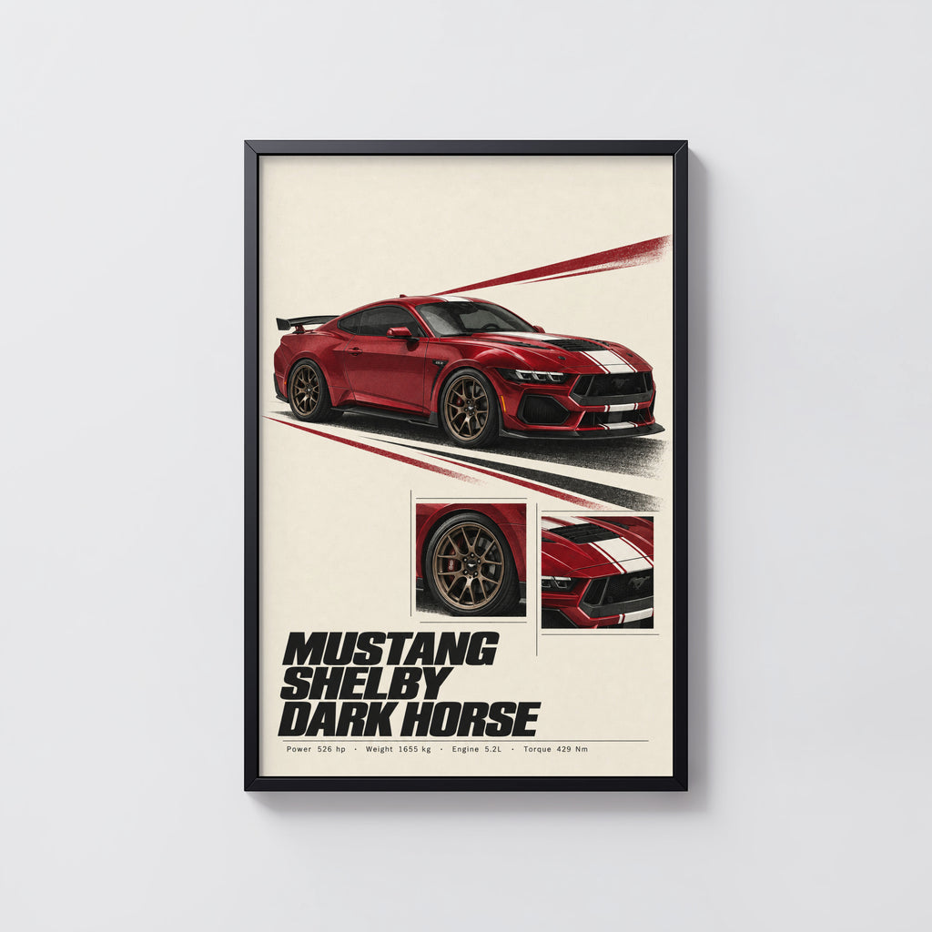 Vintage Mustang Shelby Dark Horse Print, Car Art