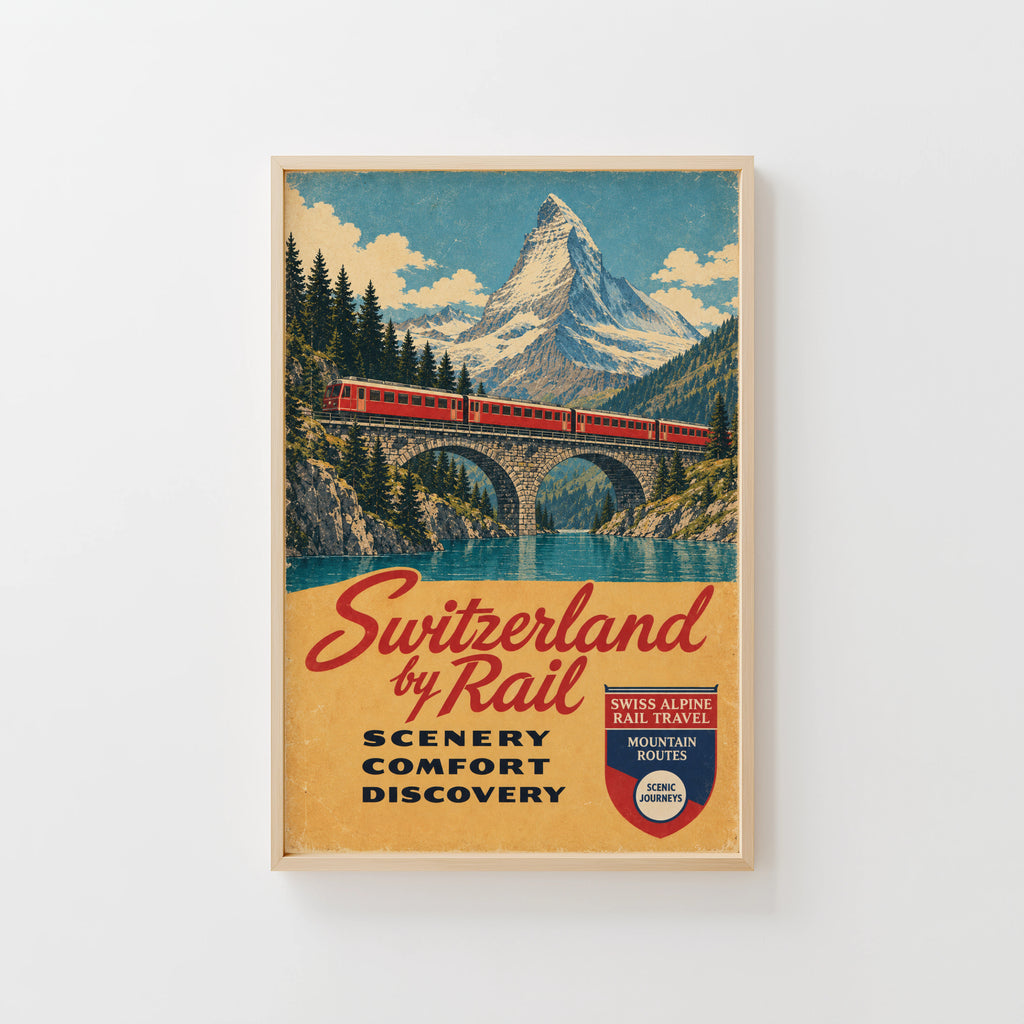 Vintage Switzerland Print Poster, Swiss Train Wall Art