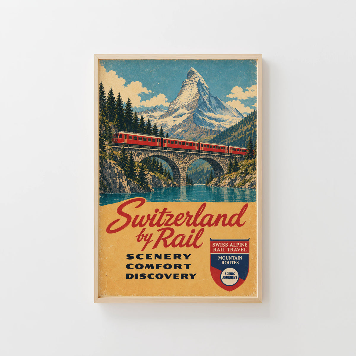 Vintage Switzerland Print Poster, Swiss Train Wall Art