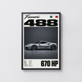 Vintage Ferrari 488 Print, Supercar Wall Art