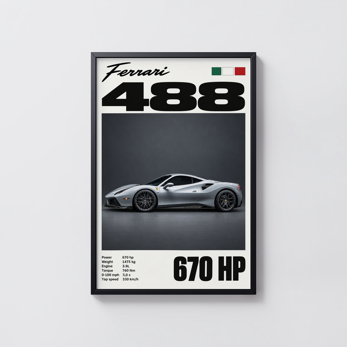 Vintage Ferrari 488 Print, Supercar Wall Art