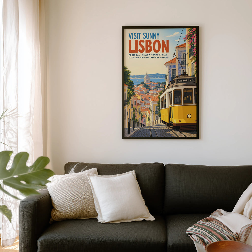 Vintage Lisbon Tram Poster, Portugal Wall Art, Travel Print