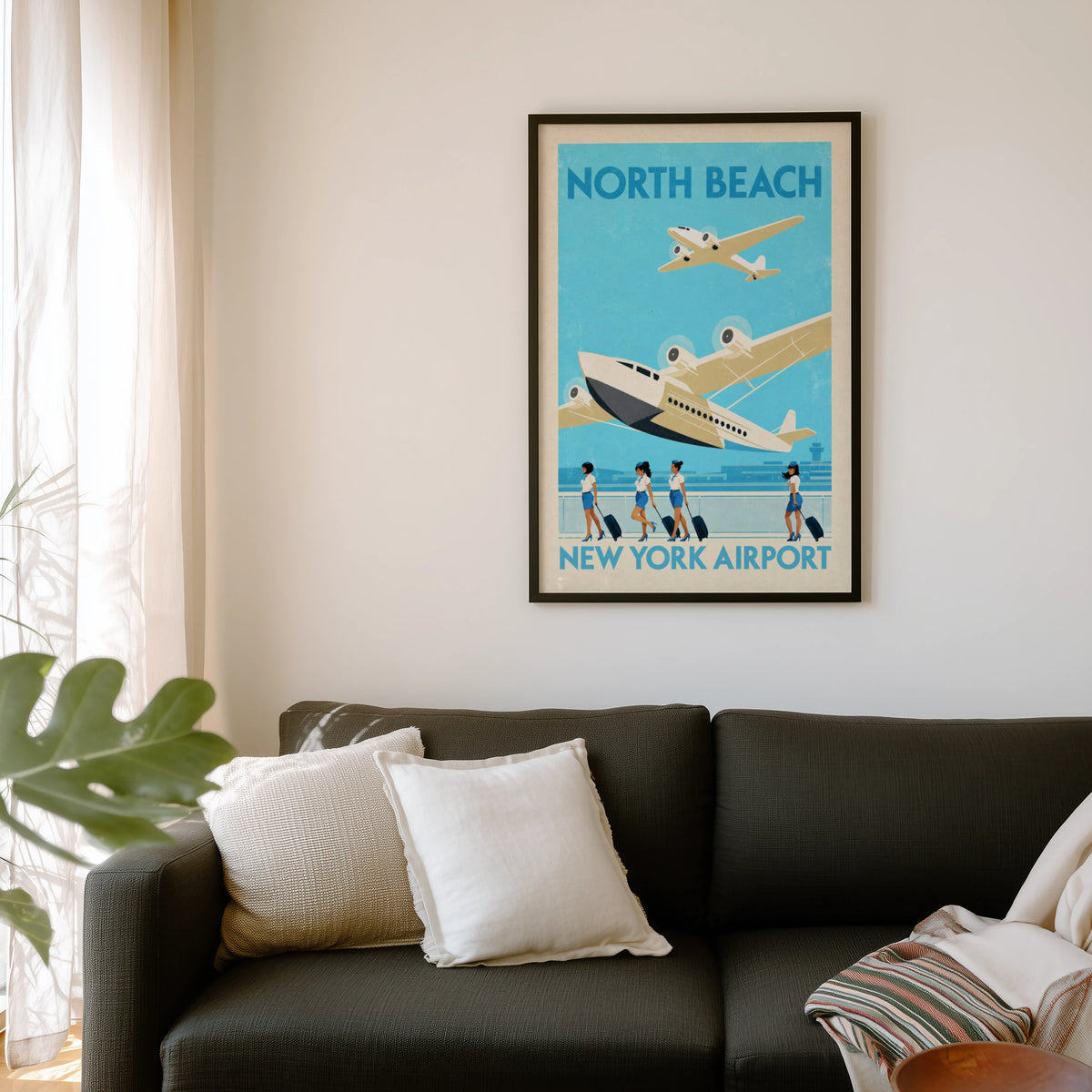 Vintage New York Airport Poster, Aviation Wall Art Print