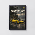 Vintage Ferrari Print, Yellow Supercar Wall Art