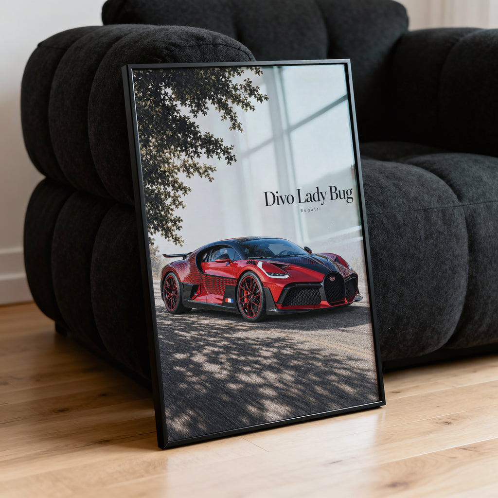 Vintage Bugatti Divo Lady Bug Print, Car Wall Art