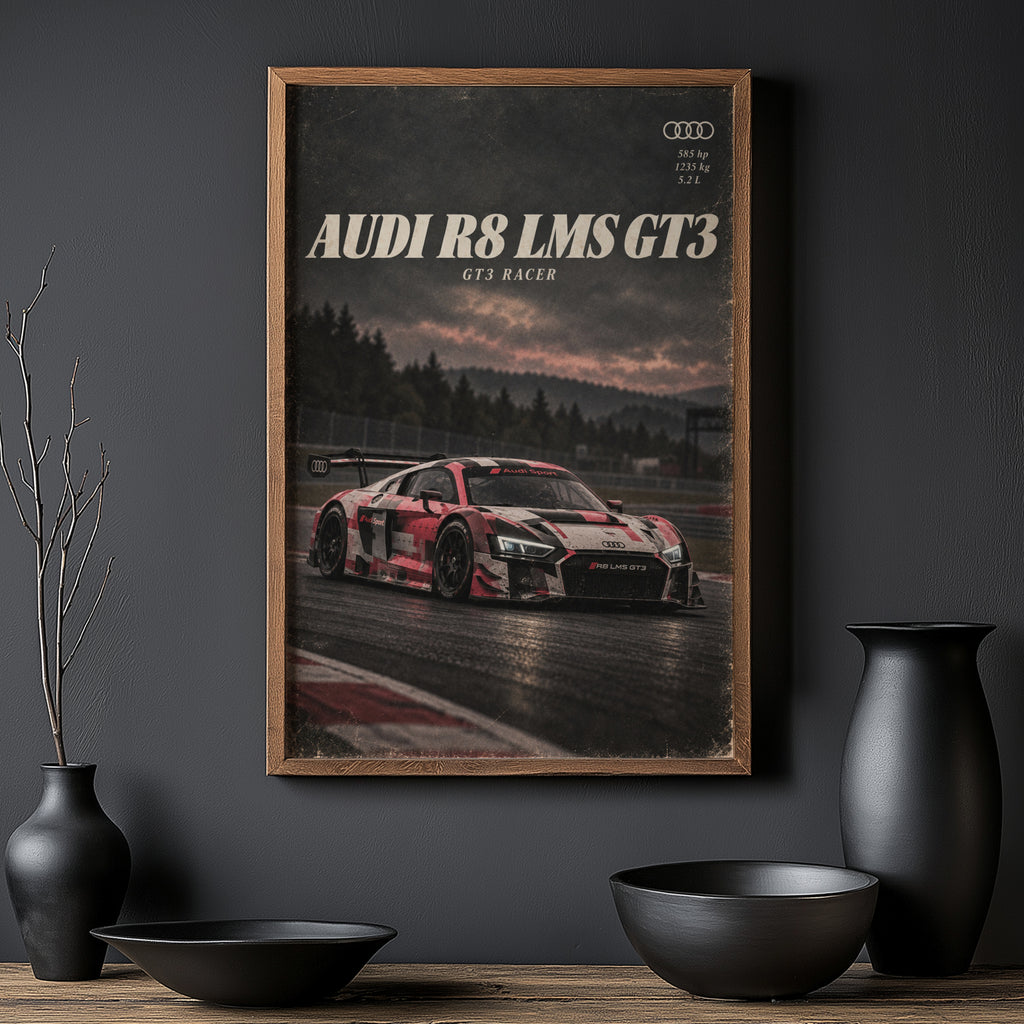 Vintage Audi R8 LMS GT3 Print, Racing Car Poster