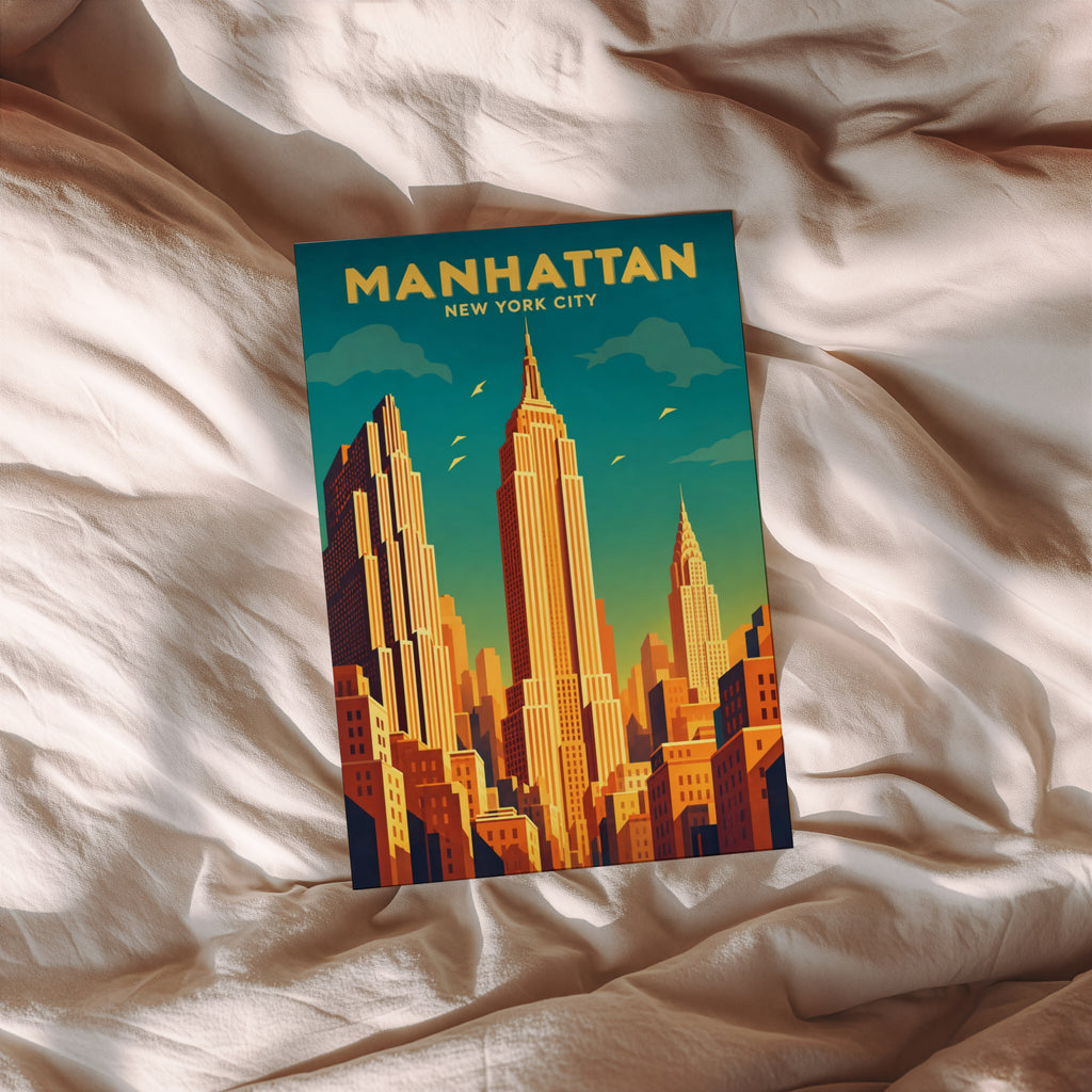 Vintage Manhattan Poster, New York City Wall Art Print