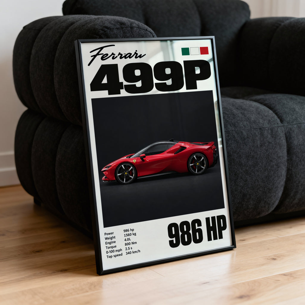 Vintage Ferrari Print, Red Supercar Wall Art