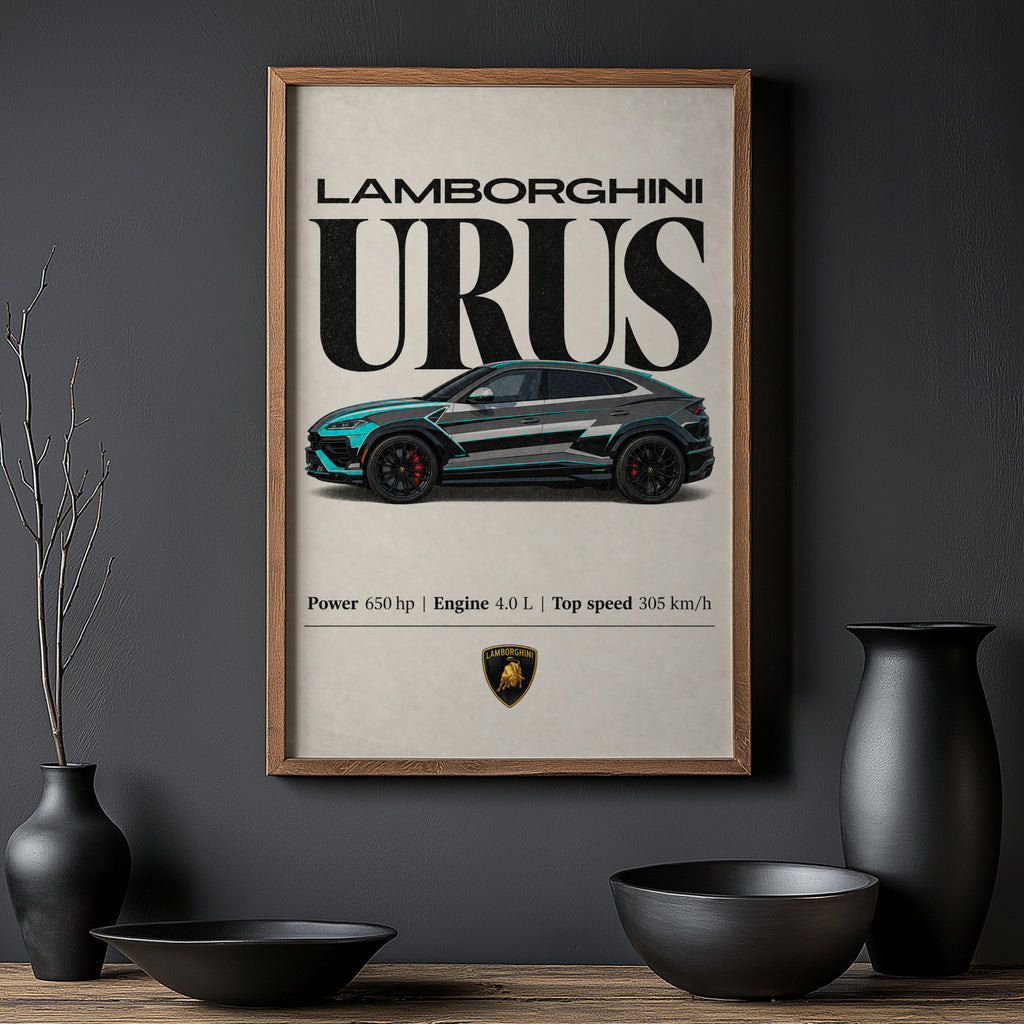 Vintage Lamborghini Urus Print, Supercar Wall Art