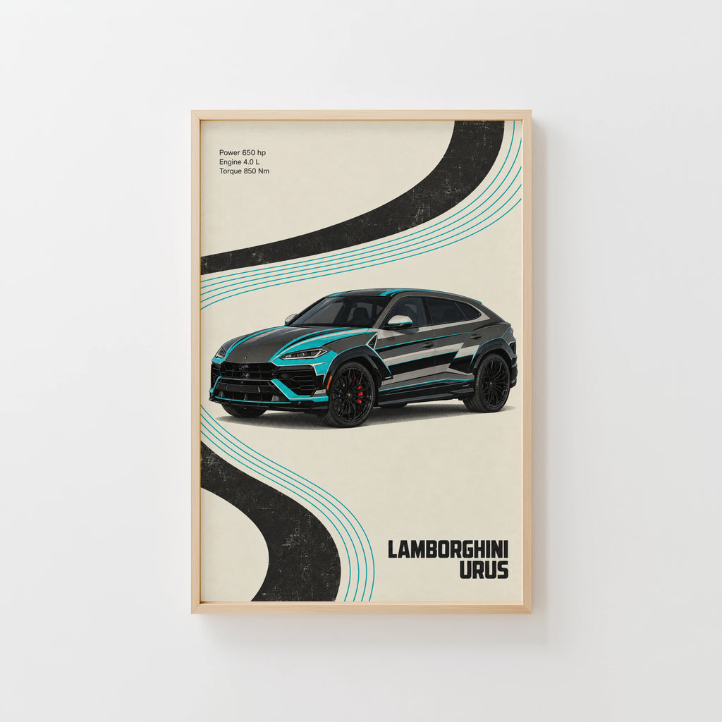 Vintage Lamborghini Urus Print, Car Wall Art