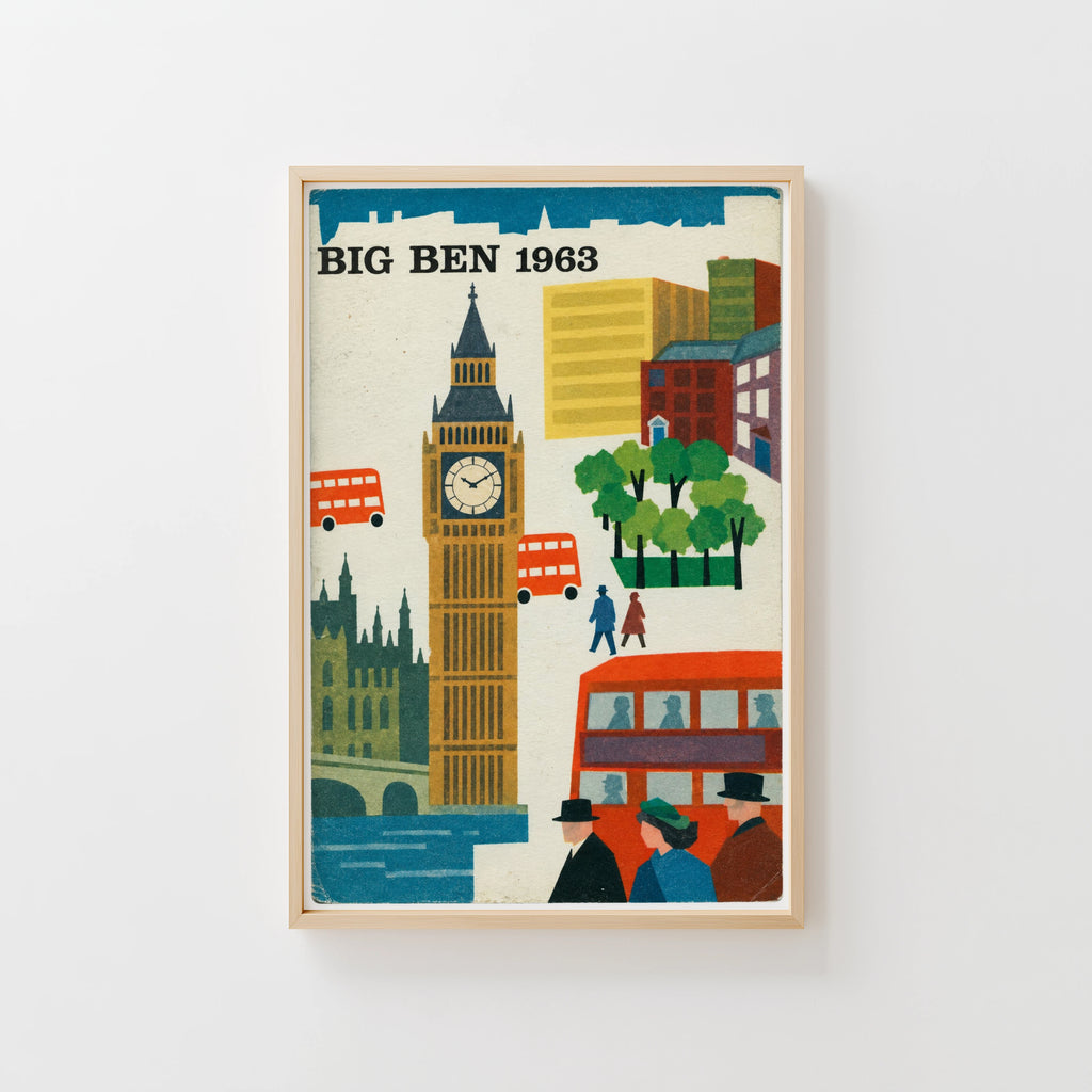 Vintage Big Ben London Poster, Mid Century Wall Art, Print