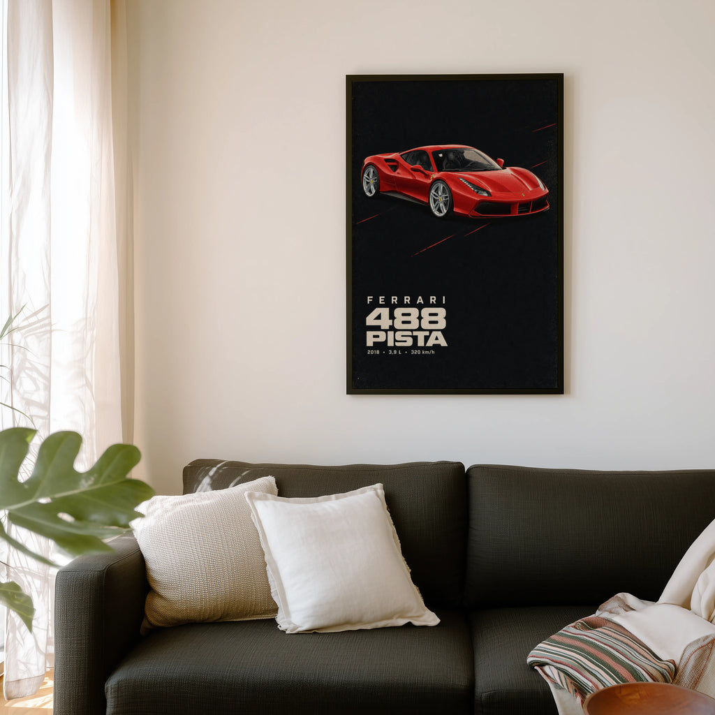 Vintage Ferrari 488 Pista Print, Car Wall Art