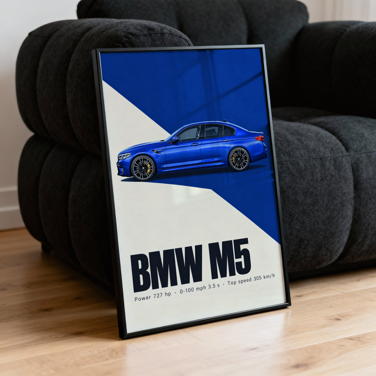 Vintage BMW M5 Print, Car Wall Art, Blue Sedan