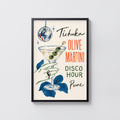 Vintage Olive Martini Print Poster, Disco Bar Wall Art